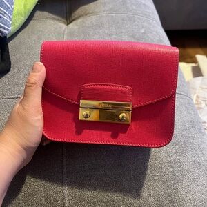 Furla Pink Leather Clutch with Gold Accent